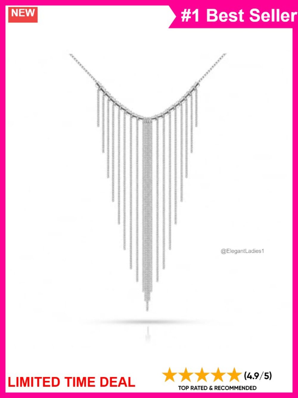 925 Sterling Silver Fringe Necklace Waterfall Tassel Statement Chain Adjustable